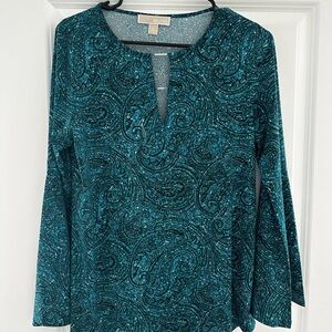 Michael Kors Teal Paisley Long Sleeve Blouse